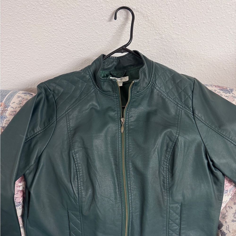 CJ Banks Forest Green Imitation Leather Jacket